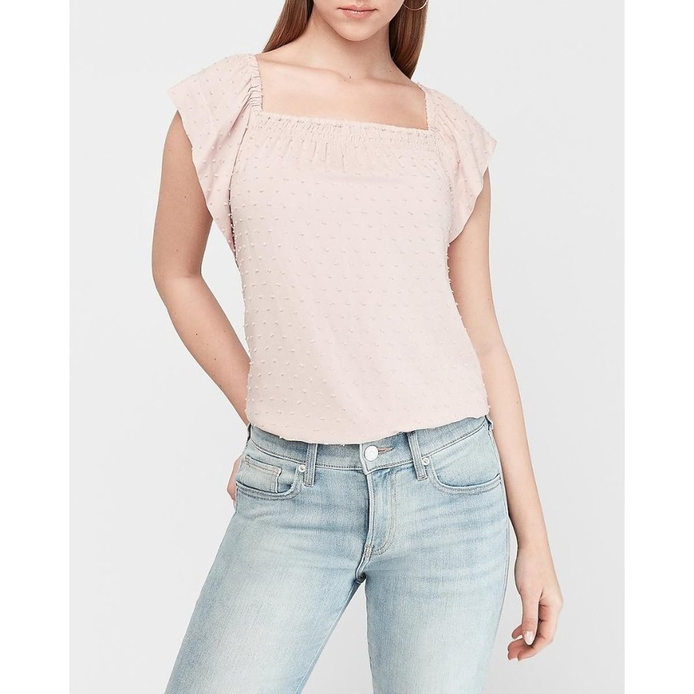 Express Clip Dot Flutter Sleeve Smocked Top XL